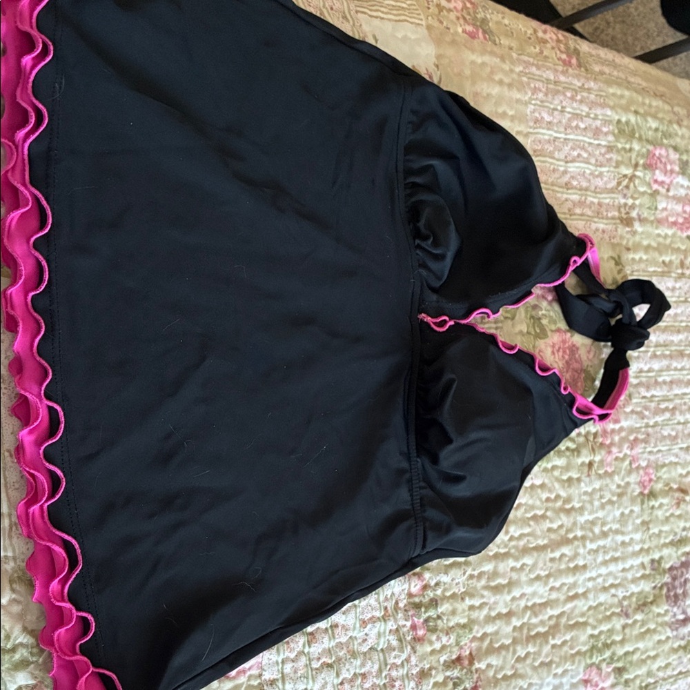Black Halter Swim Top with Pink Trim size 12